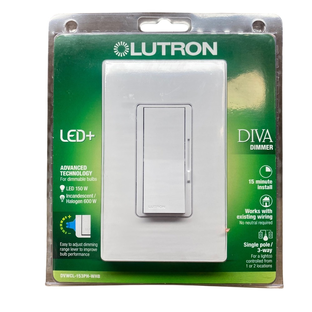 New Lutron Diva LED+ Dimmer Switch DVWCL-153PH-WHB White Single Pole‎ 3-Way